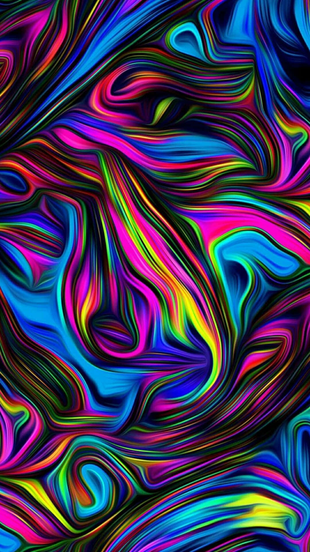 Swirl 桌布 壁紙 — 鮮豔的霓虹色彩在流暢的迷幻圖案中旋轉，創造出迷人的抽象數位藝術作品。