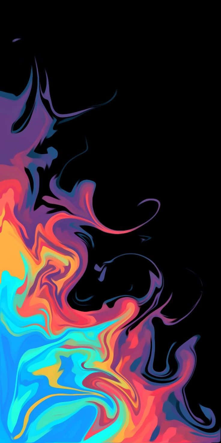 桌布 壁紙 — 鮮豔的霓虹色彩在純黑背景上動態流動，形成流暢的抽象構圖。