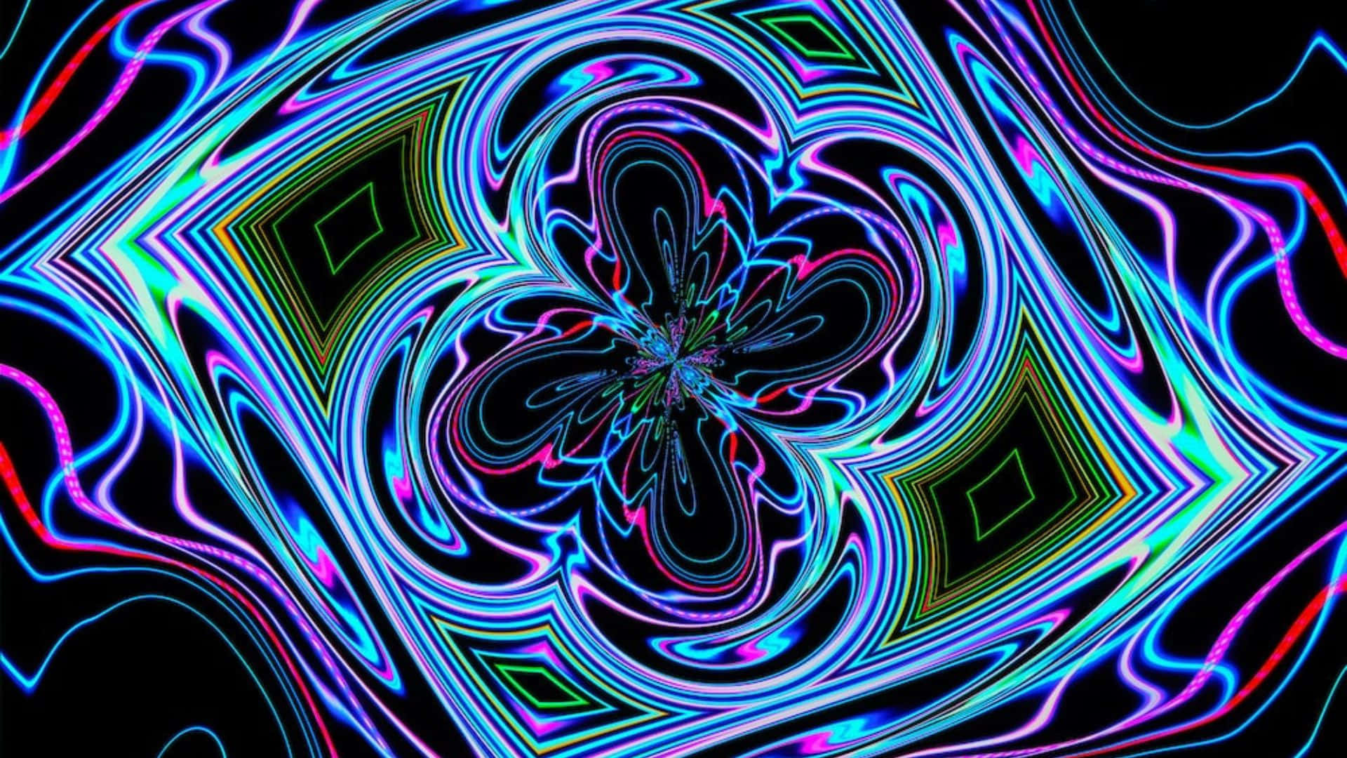 Optical Illusions 桌布 壁紙 — 鮮豔的霓虹色碎形圖案在黑色背景上以催眠般的運動旋轉。