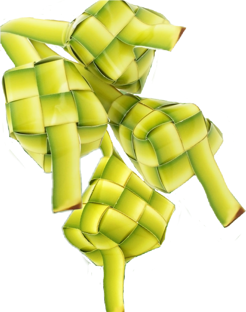 Ketupat 桌布 壁紙 — 鮮豔的青檸綠色編織ketupat糯米糰在純黑背景上漂浮，帶有發光高光。