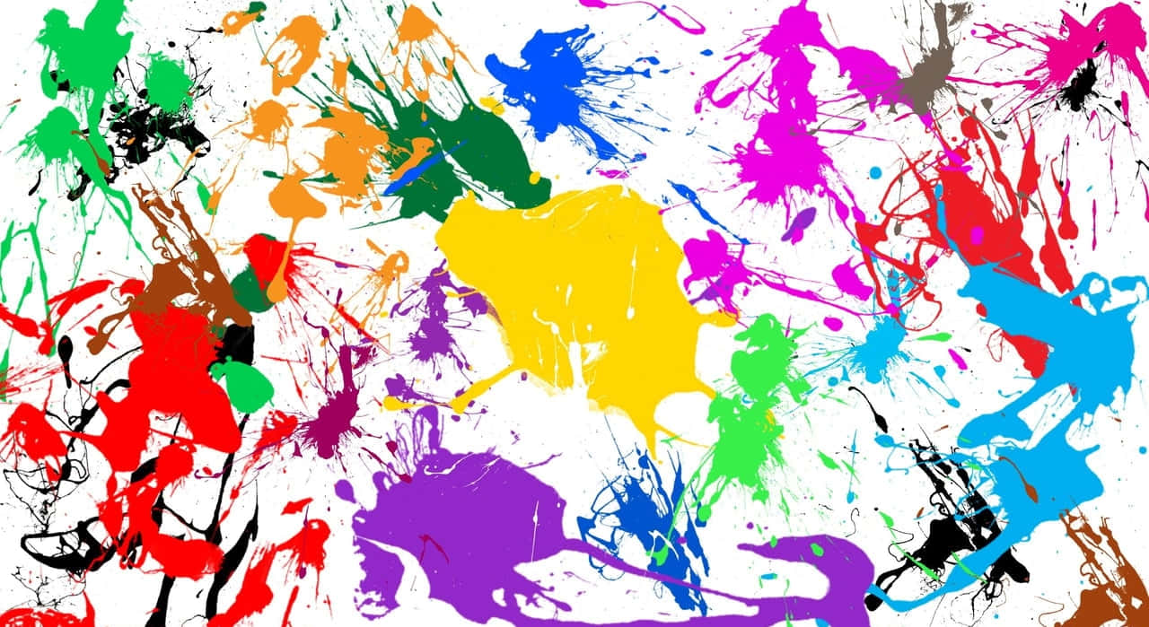 Splatter Paint 桌布 壁紙 — 鮮豔的顏料飛濺以大膽的色彩在純白畫布上爆炸，創造出動態的抽象構圖。