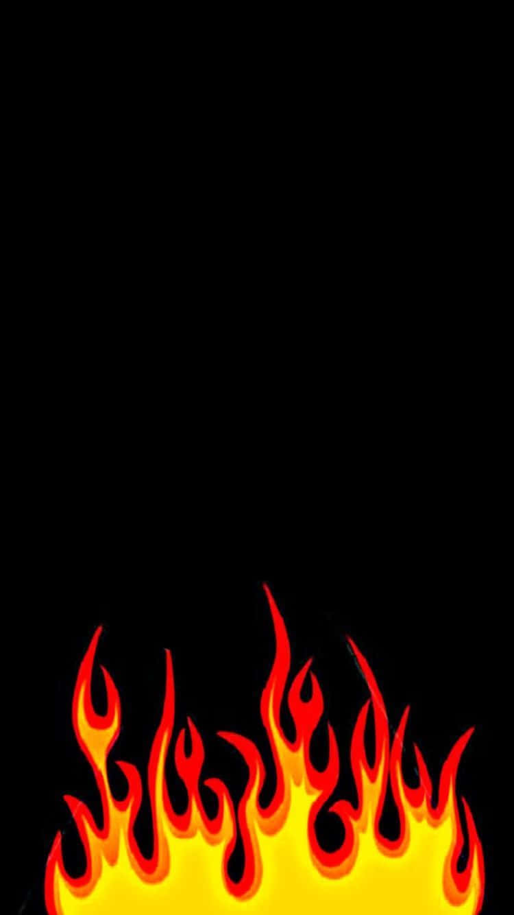 Flames 桌布 壁紙 — 鮮豔的風格化火焰以紅色和黃色從底部迸發，襯著純黑色背景。