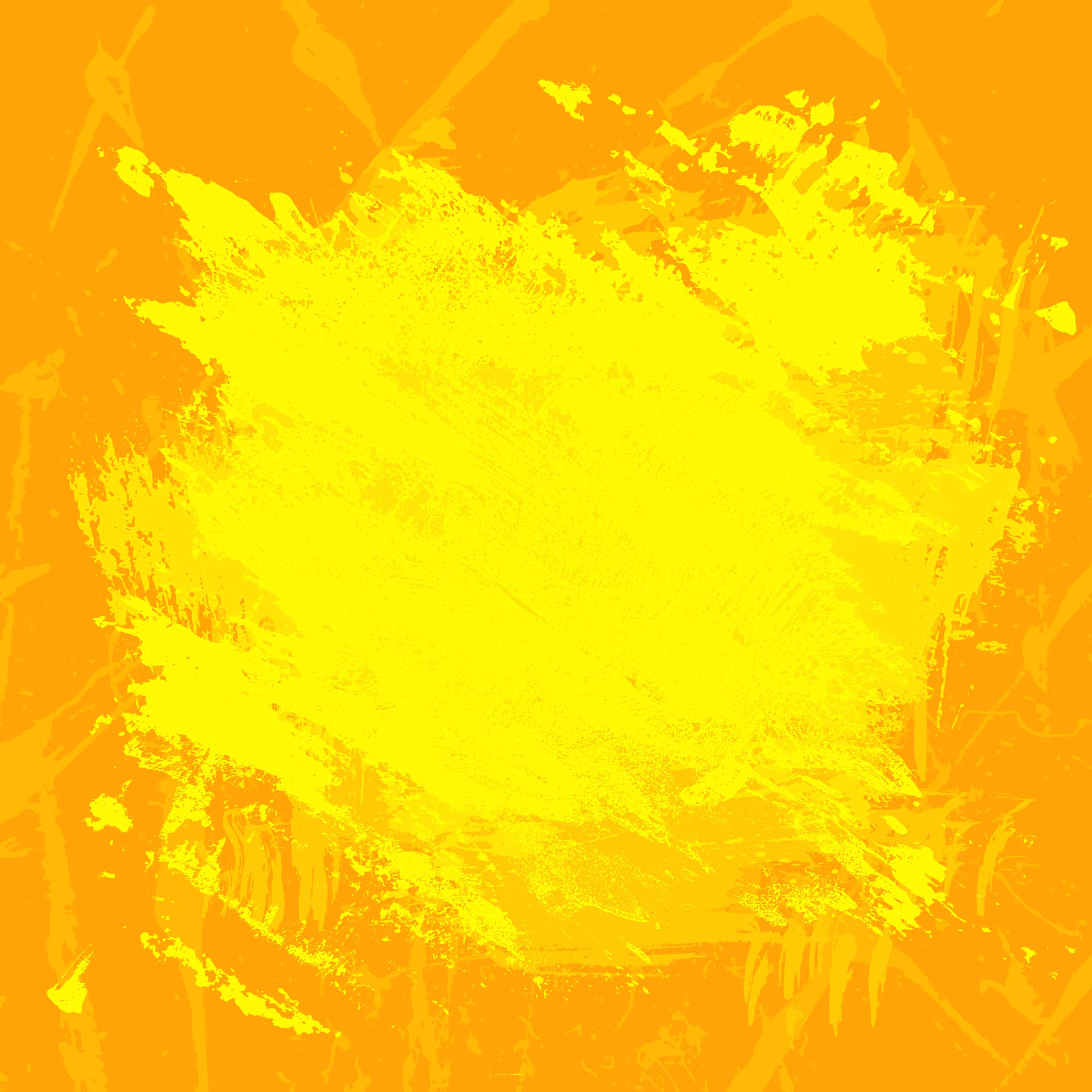 Yellow Grunge 桌布 壁紙 — 鮮豔的黃色油漆飛濺在溫暖的橙色背景上，形成大膽的抽象構圖。