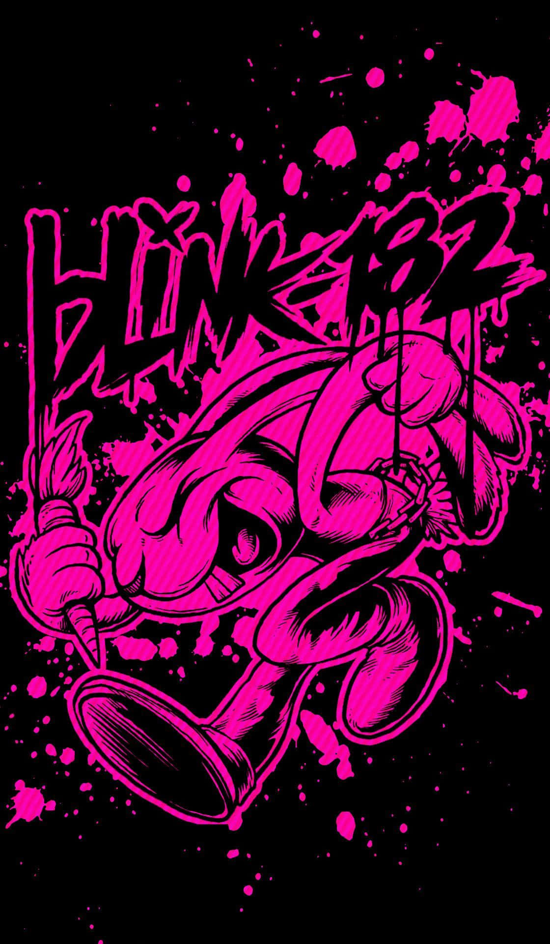 punk 桌布 壁紙 — 鮮豔粉紅色塗鴉風格插圖，描繪一隻卡通兔在黑色背景上拿著畫筆，帶有飛濺效果。
