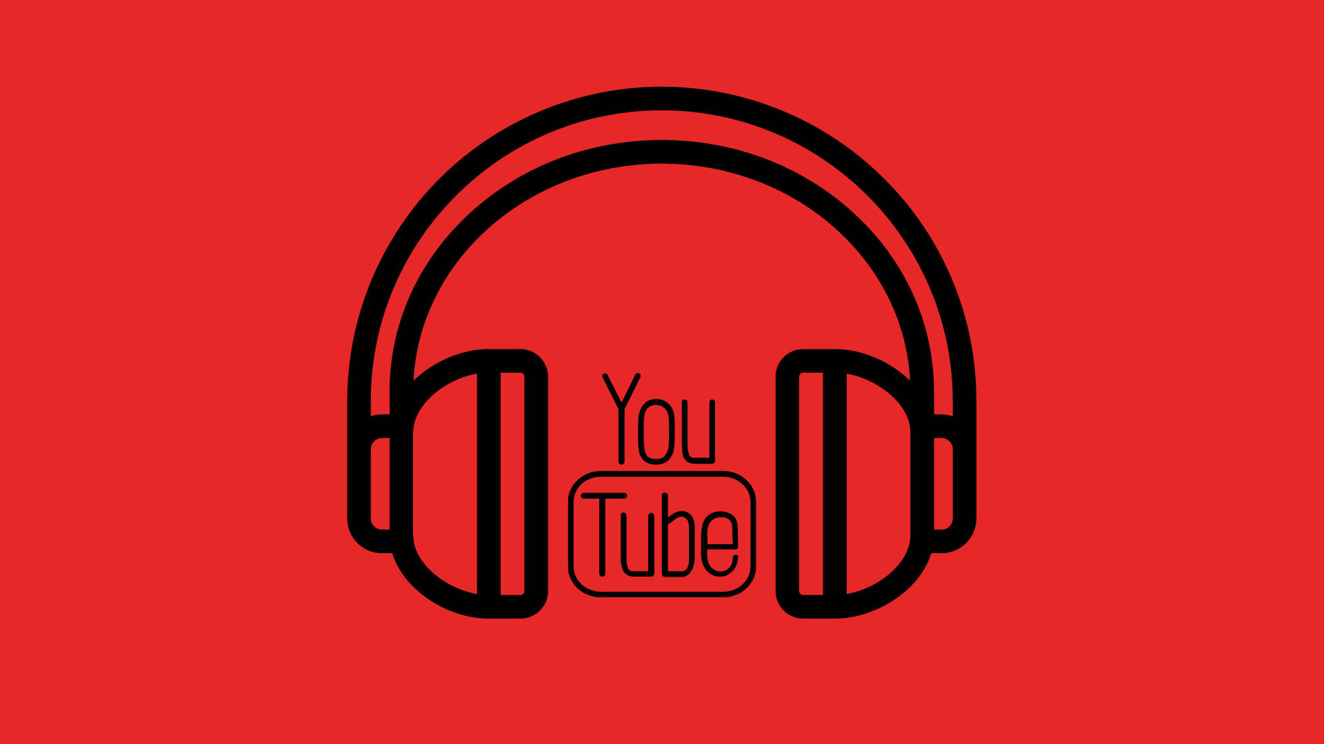 YouTube 標誌 桌布 壁紙 — 鮮豔紅色背景上，中央帶有YouTube標誌的醒目黑色耳機圖示。