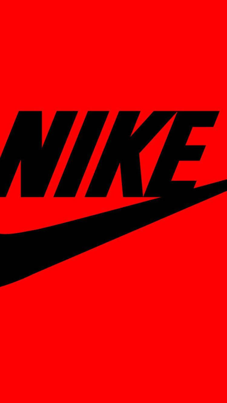 Nike iPhone 桌布 壁紙 — 鮮豔紅色背景上的大膽黑色Nike標誌和勾號。