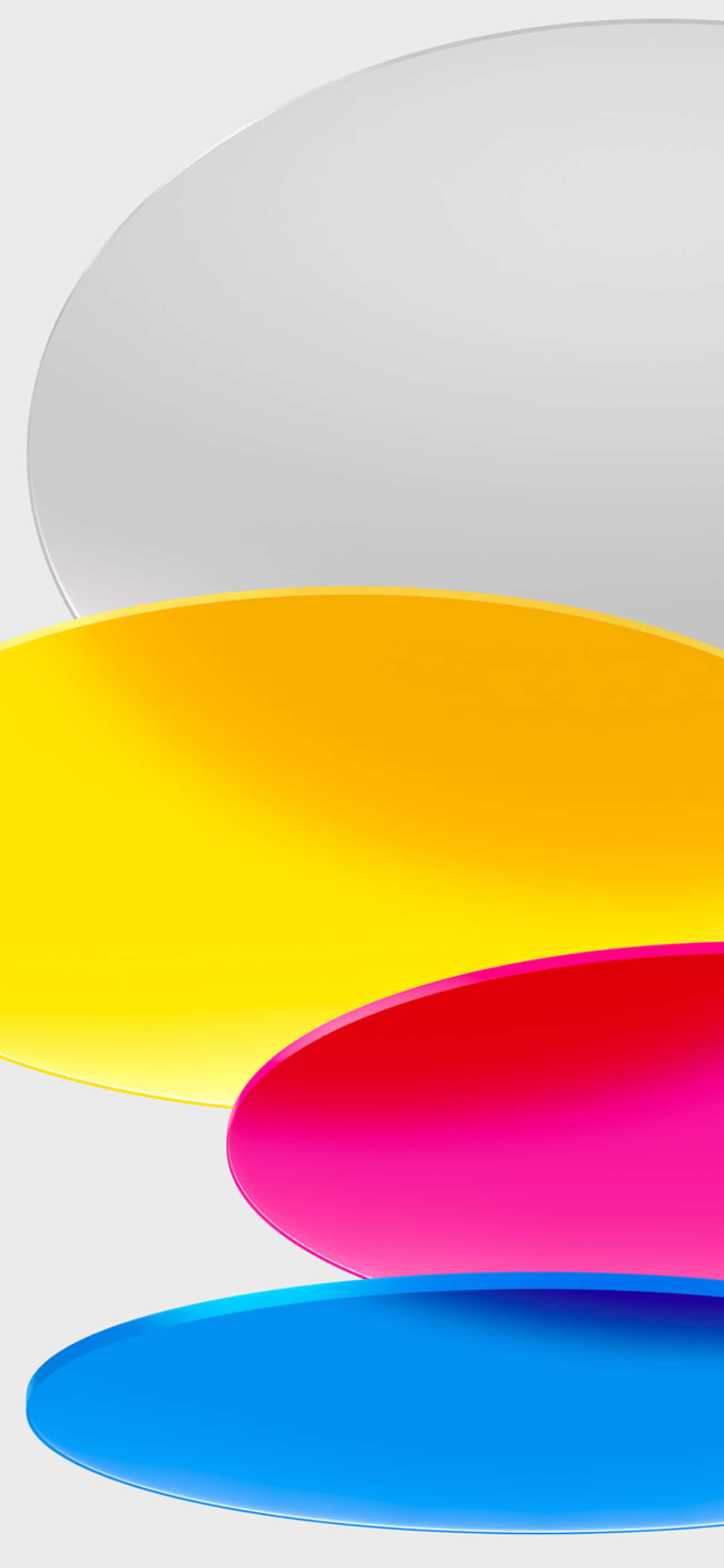 Shapes 桌布 壁紙 — 鮮豔重疊的橢圓形，以黃色、粉紅色、藍色和白色浮現在柔和的灰色背景上。