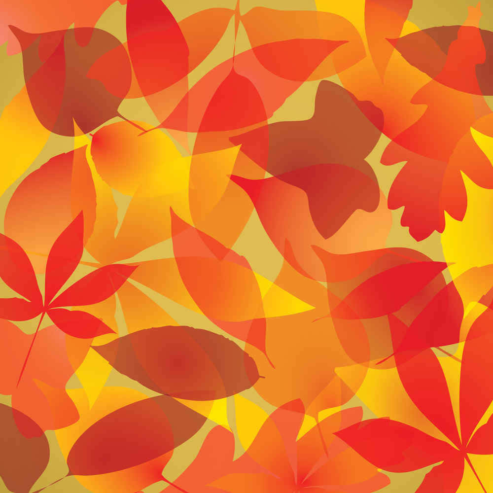 Fall Leaf 桌布 壁紙 — 鮮豔重疊的秋葉，呈現火紅、橙黃色調，營造出溫暖的抽象圖案。