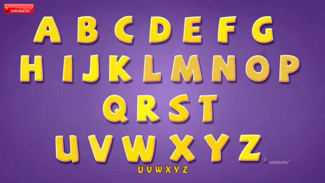 字母動畫 桌布 壁紙 — 鮮黃色3D字母排列成行，襯以純紫色背景。