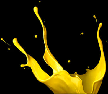 Colorful Paint Splash 桌布 壁紙 — 鮮黃色液體在純黑背景上動態飛濺，形成充滿活力的水滴和彎曲弧線。