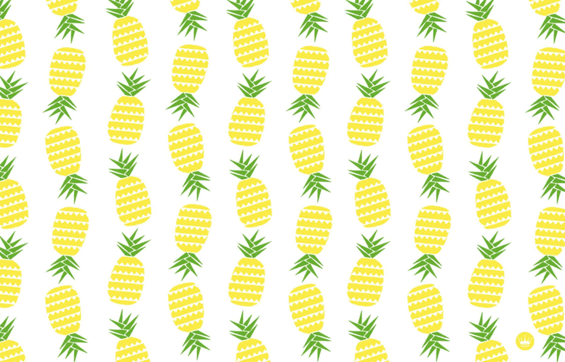 Fruits 桌布 壁紙 — 鮮黃色的鳳梨配上綠色皇冠，在白色背景上以乾淨的幾何圖案重複。