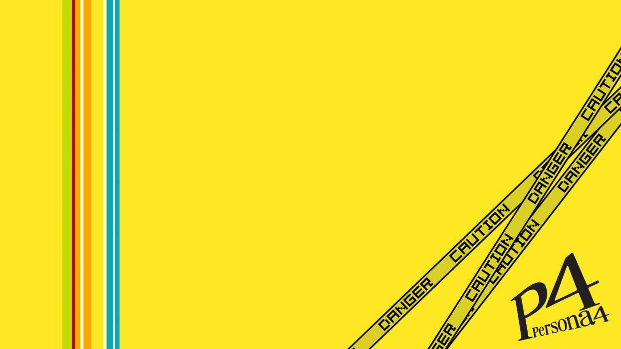Persona 4 桌布 壁紙 — 鮮黃色背景，帶有對角警告膠帶和垂直條紋，以及 Persona 4 標誌。