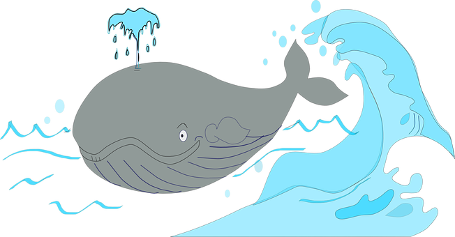 鯨魚_夜間_游泳_插畫 壁紙