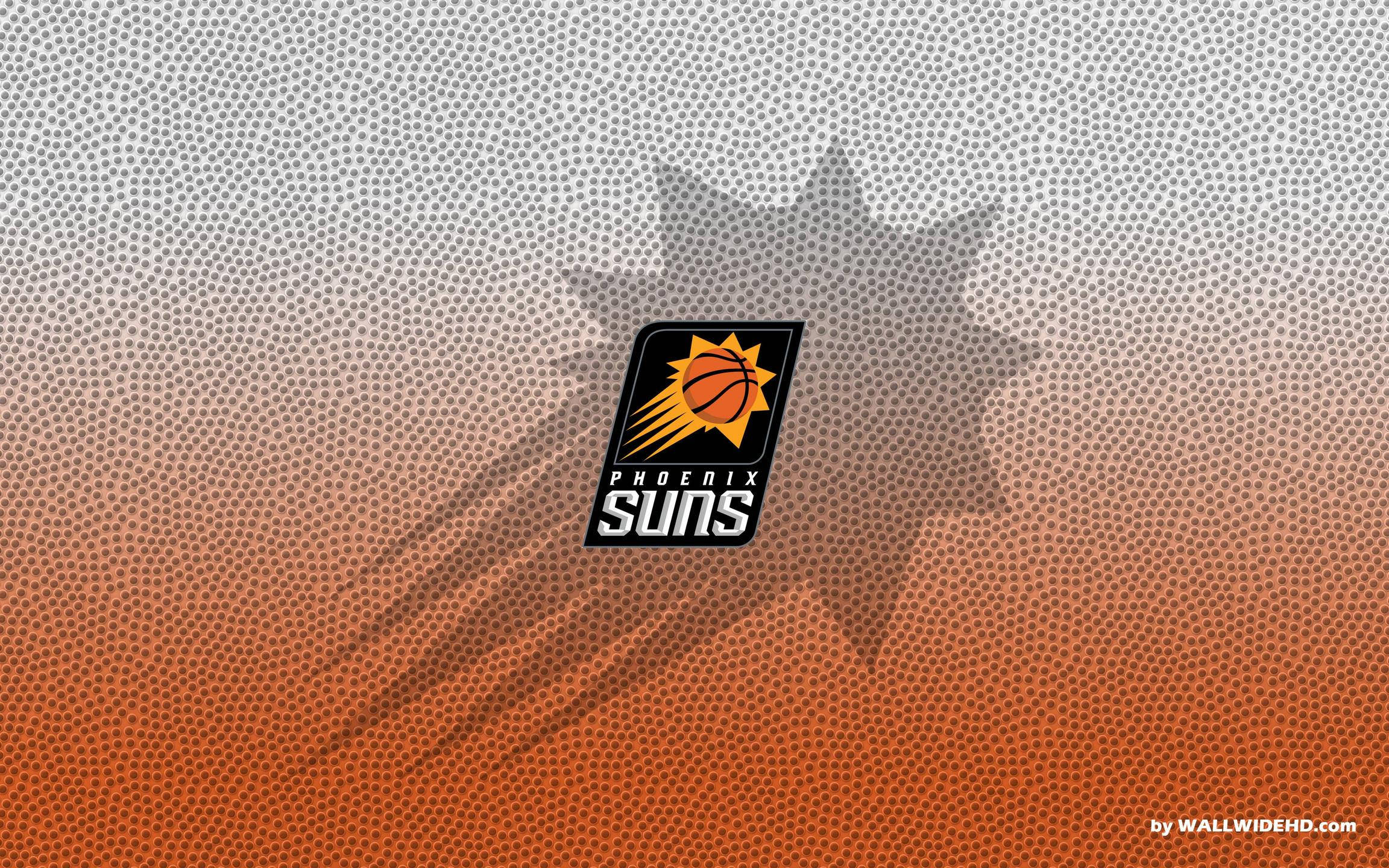 Phoenix Suns 桌布 壁紙 — 鳳凰城太陽隊標誌居中於帶有紋理的籃球背景上，採用橙色和灰色漸變色調。