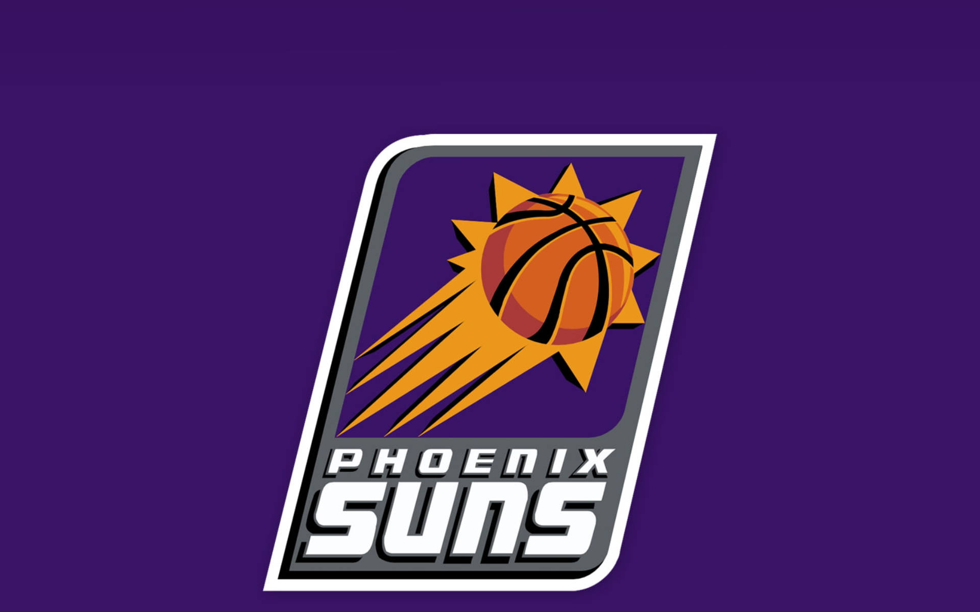 Suns 桌布 壁紙 — 鳳凰城太陽隊籃球標誌，橙色太陽爆發和球在紫色背景上。