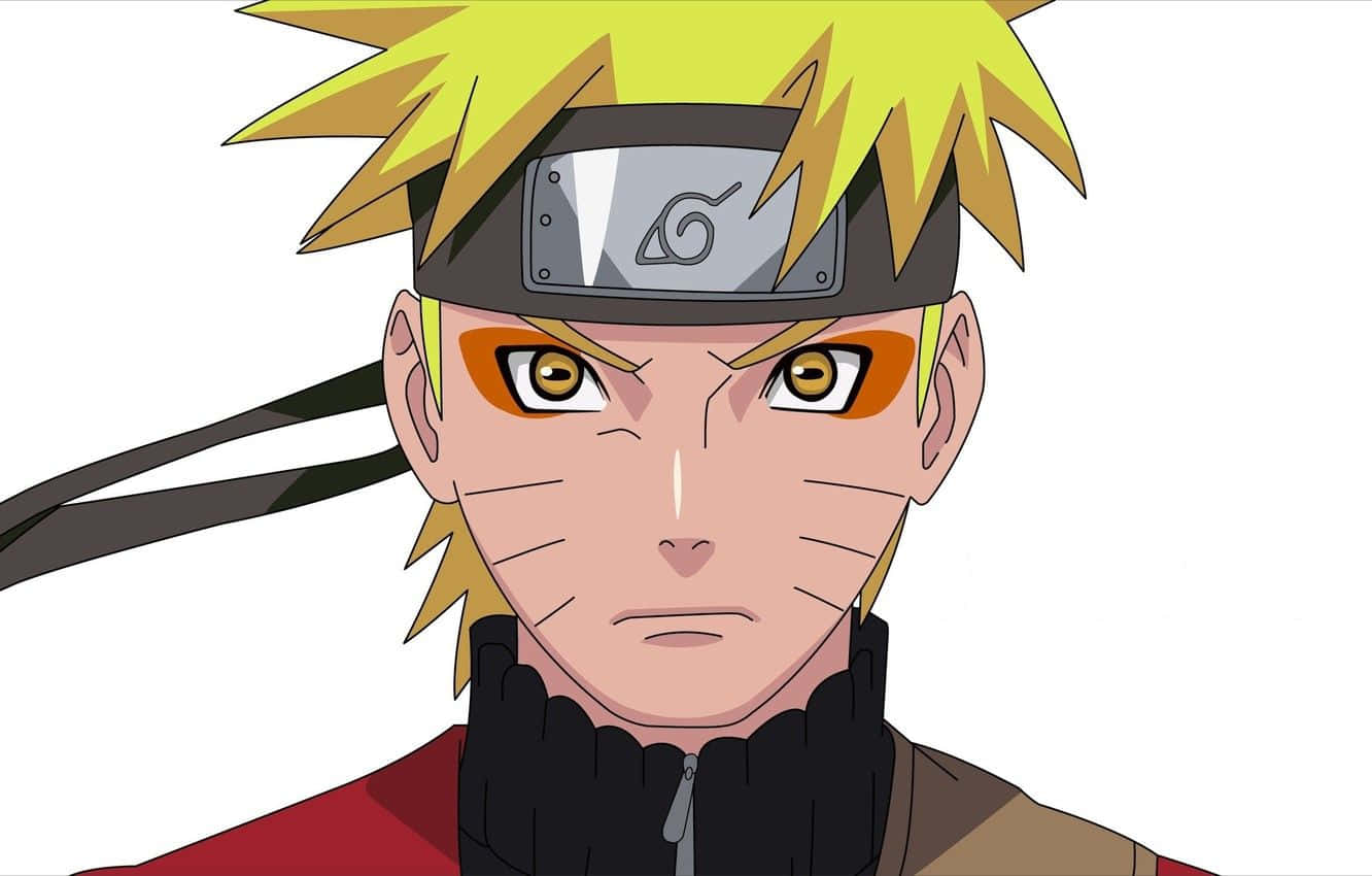 Naruto Alone 桌布 壁紙 — 鳴人·漩渦的特寫，表情堅定，橙色眼睛，白色背景。