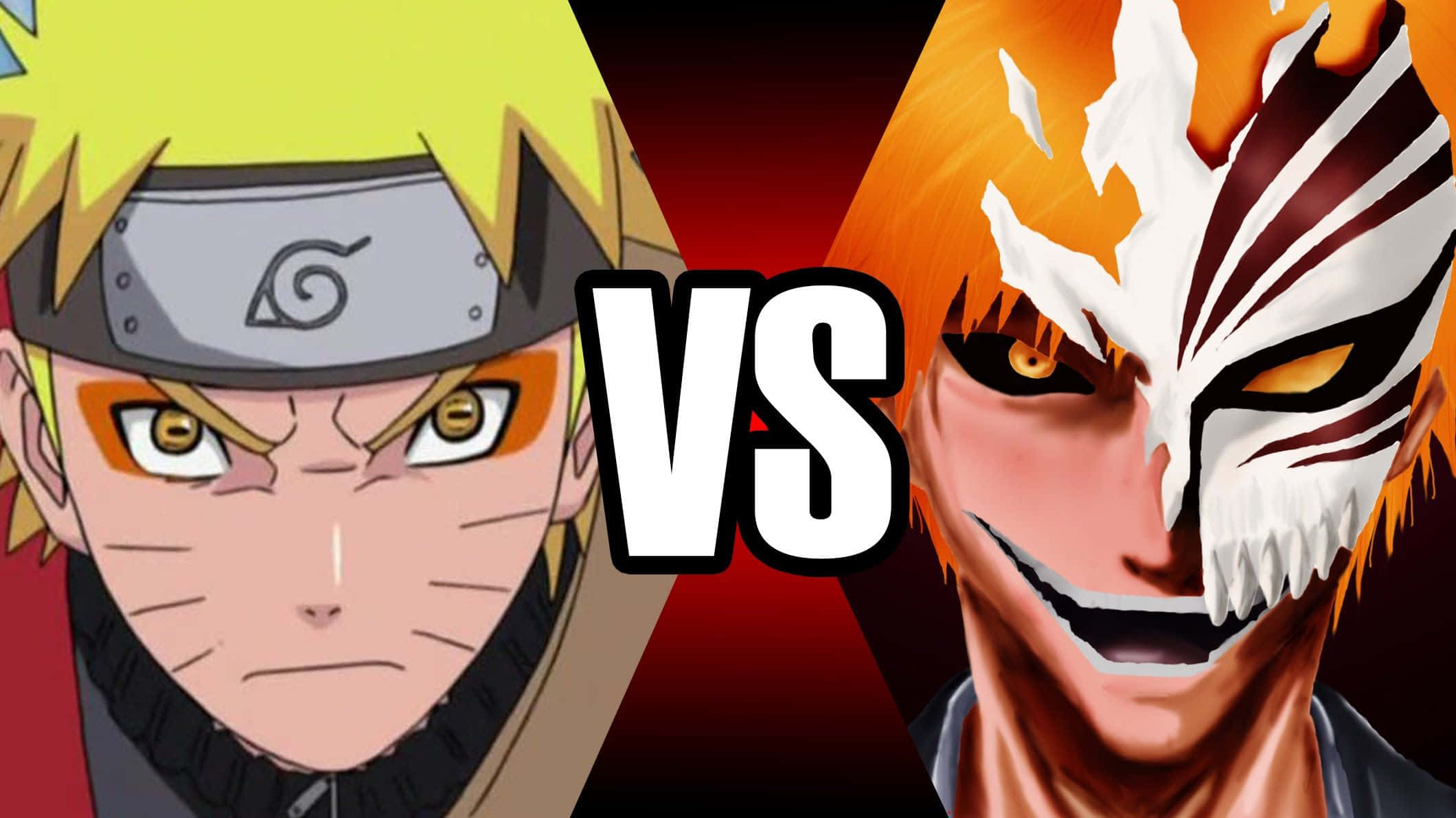 Bleach Anime 桌布 壁紙 — 鳴人和一護在戲劇性的動畫戰鬥場景中對峙，中間有粗體的「VS」文字。