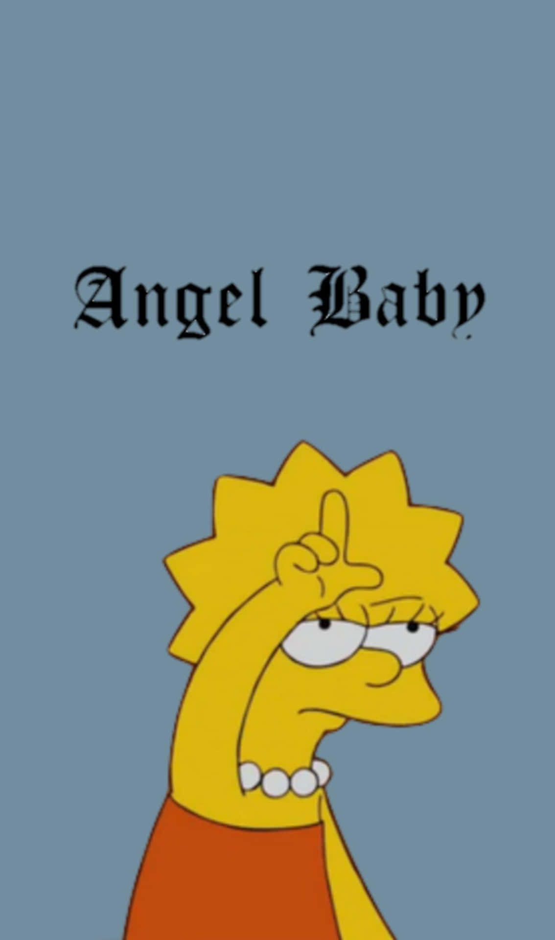 麗莎·辛普森卡通角色做出手指手勢，帶有文字Angel Baby。 — 辛普森家庭 GIF 壁紙