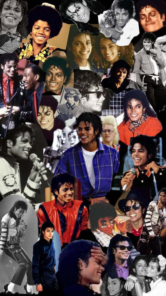Michael Jackson Thriller 桌布 壁紙 — 麥可傑克森職業生涯中各種標誌性姿勢和服裝的充滿活力的拼貼畫。