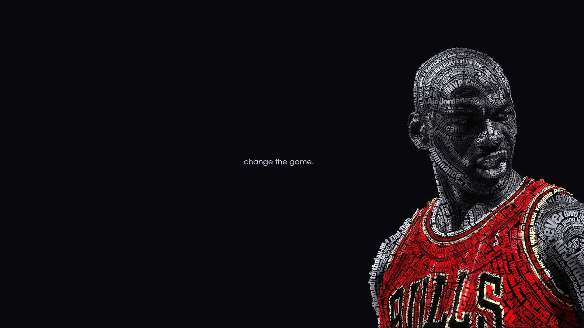 麥可喬丹身穿由文字組成的公牛隊球衣，帶有短語change the game。 — Michael B Jordan 壁紙