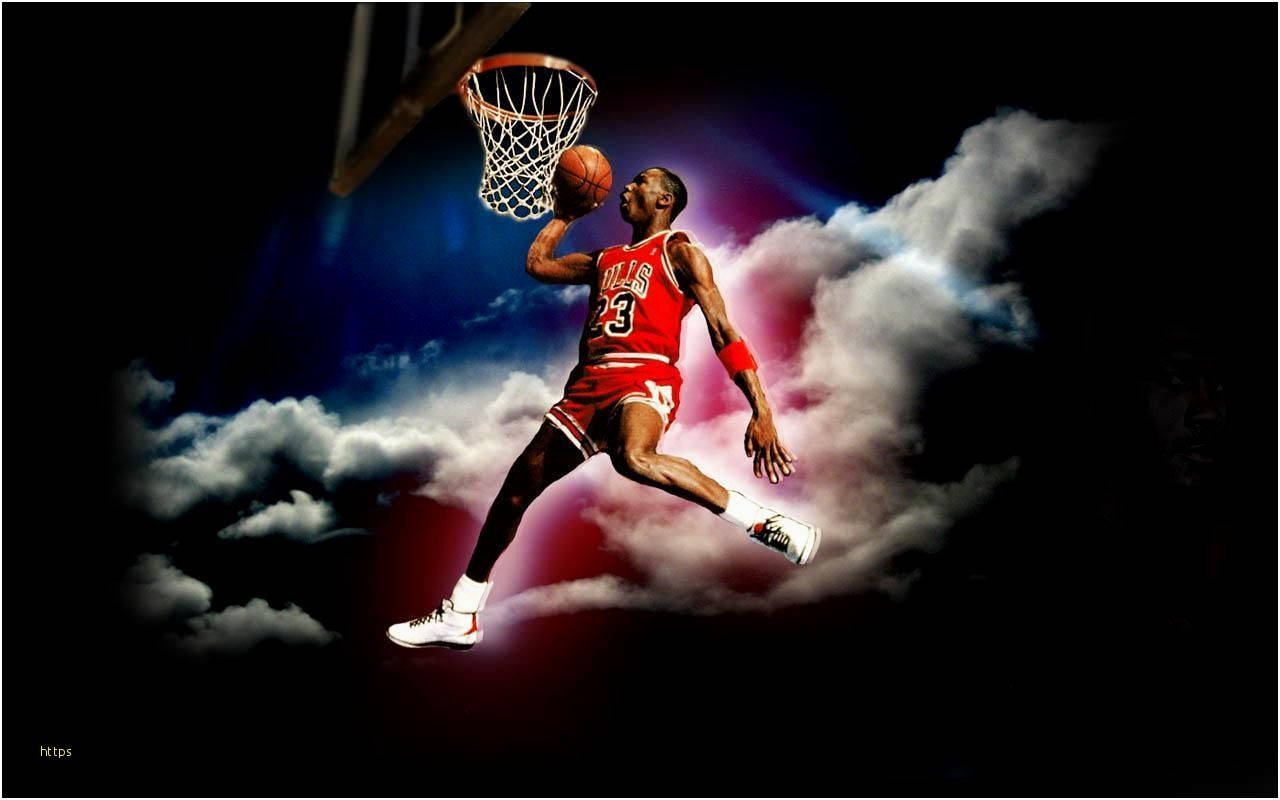 麥可喬丹在半空中穿過雲層灌籃。 — Michael B Jordan 壁紙
