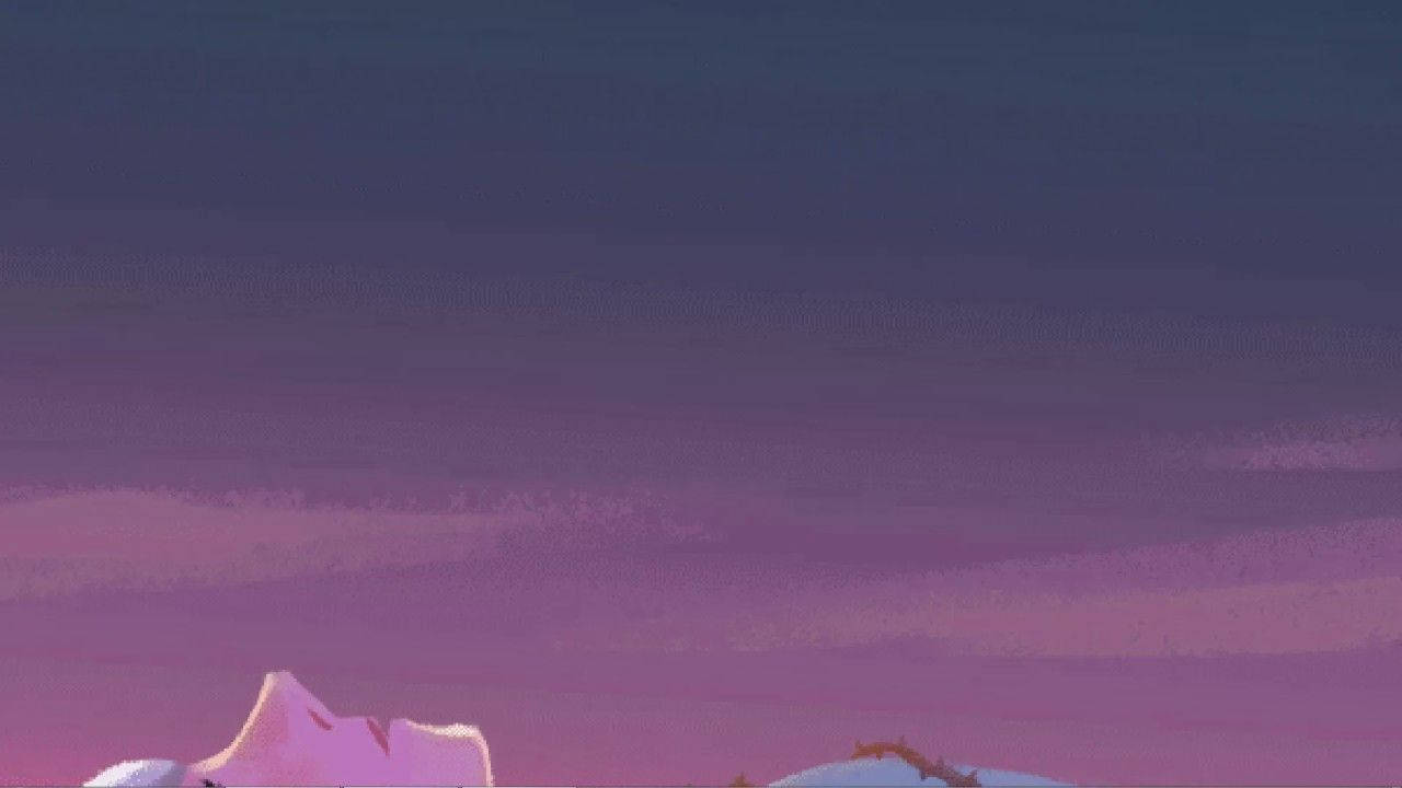 史帝芬宇宙 桌布 壁紙 — 黃昏時分，在漸變紫色天空下，帶有積雪山峰的寧靜數位藝術風景。