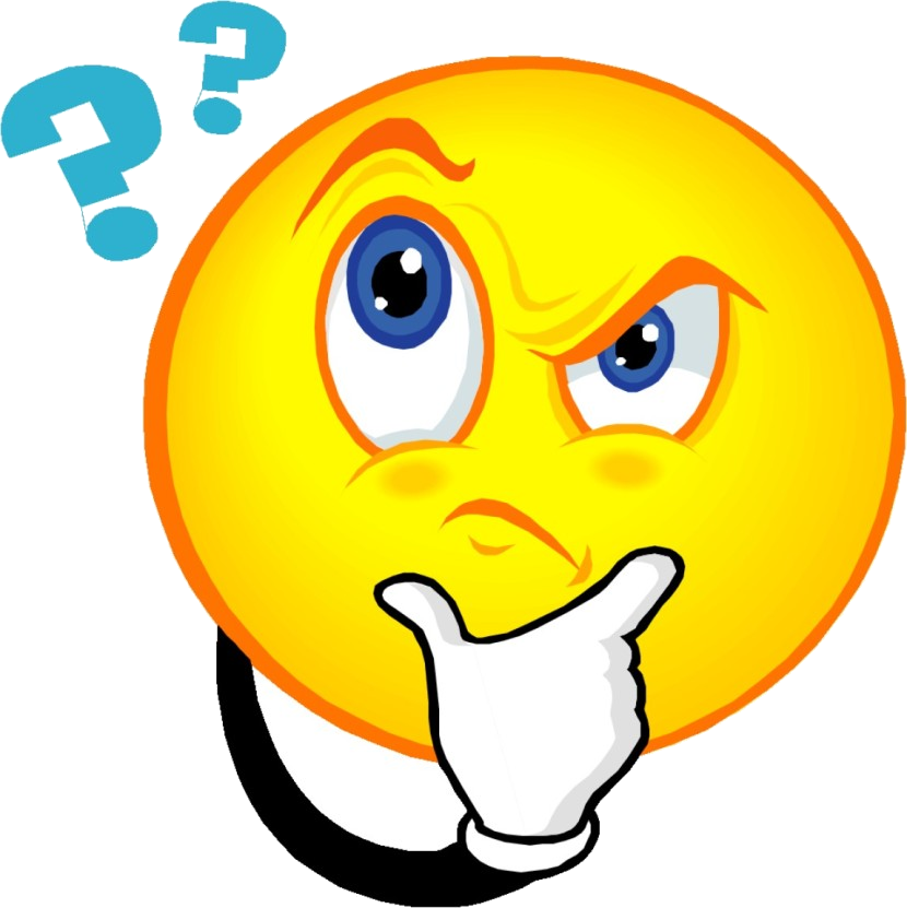 Thinking 桌布 壁紙 — 黃色卡通表情符號，藍色眼睛，困惑表情，用手托住下巴，上方漂浮問號。