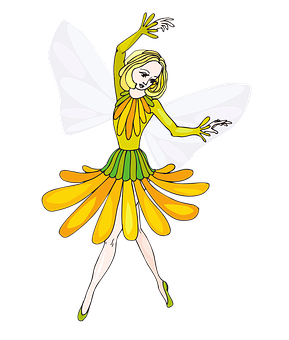 黃色花朵仙子插畫 壁紙
