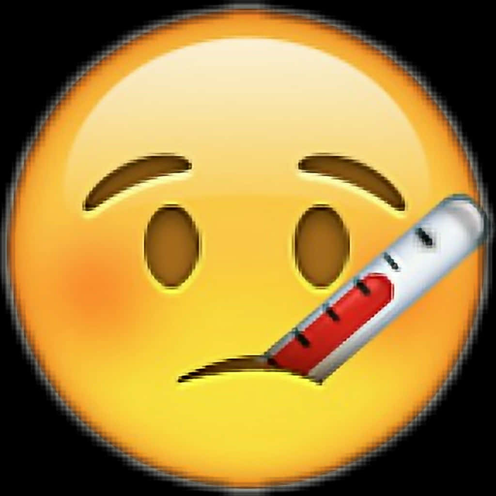 表情符號 桌布 壁紙 — 黃色表情符號臉，嘴裡含著溫度計，顯示高燒。