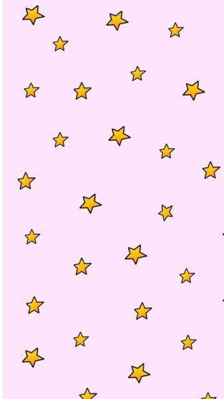 Stars 桌布 壁紙 — 黃色輪廓星星漂浮在柔和的粉紅色背景上，形成俏皮的散落圖案。