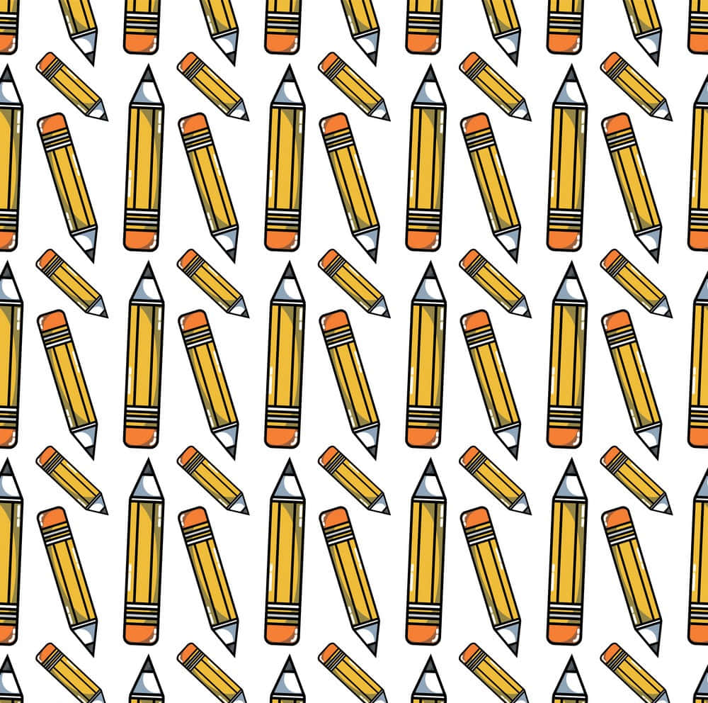 pencil 桌布 壁紙 — 黃色鉛筆搭配橙色橡皮擦的重複圖案，散落在潔白背景上。