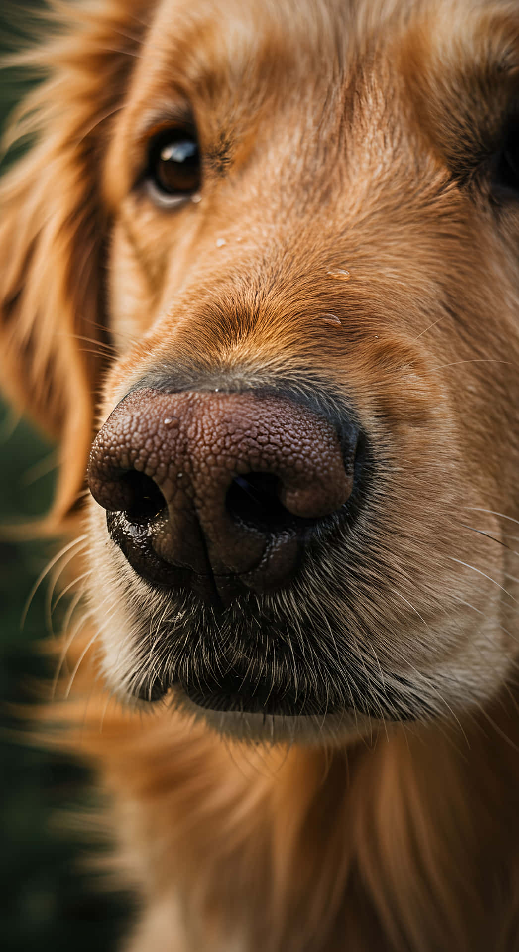 Golden Nose 壁紙 — 黃金獵犬臉部特寫，濕潤的鼻子和柔軟的金色毛髮在自然光下。