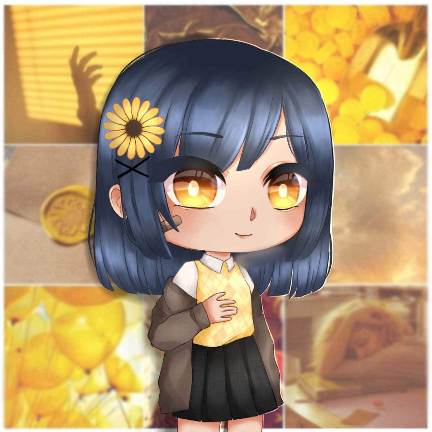 黃髮女孩與黃色花朵的拼貼圖片 壁紙