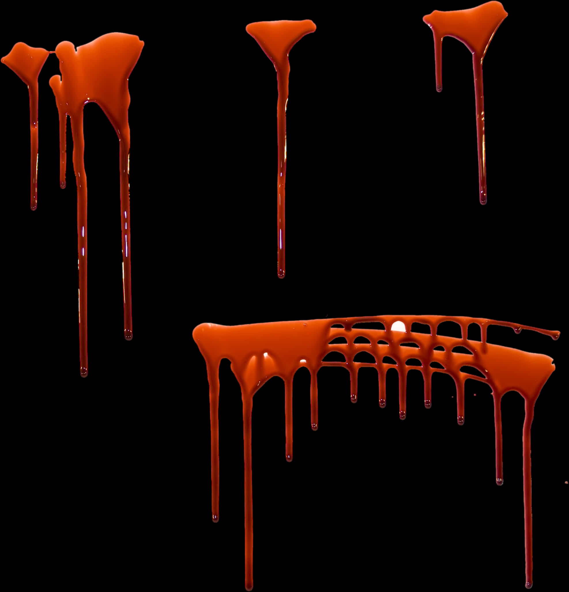 Blood Dripping 桌布 壁紙 — 黏稠的橙色液體在純黑背景上滴落並匯聚，形成大膽的抽象構圖。