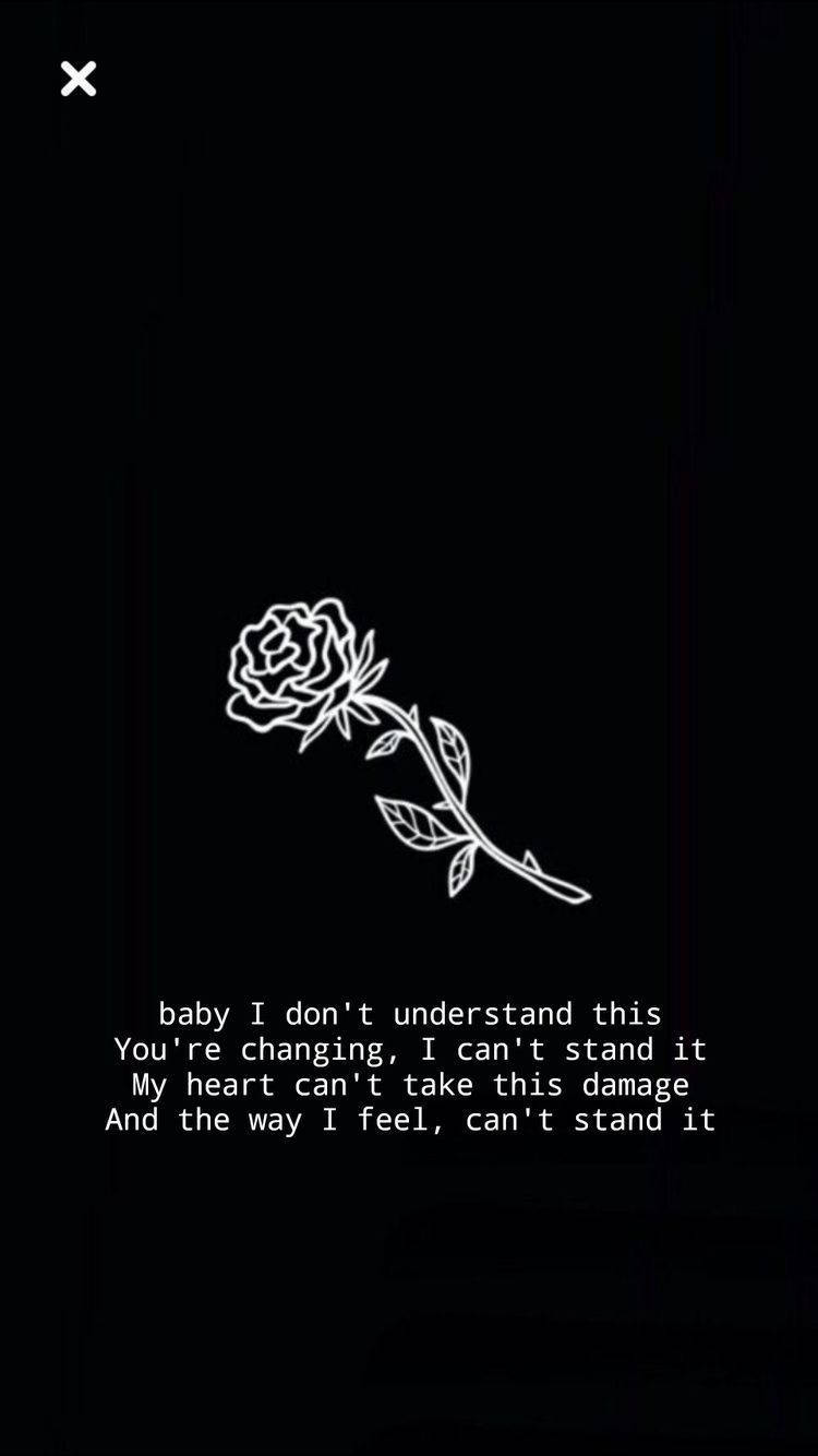Sad Quotes 桌布 壁紙 — 黑底上玫瑰的極簡白色線條畫，下方帶有感性的文字。