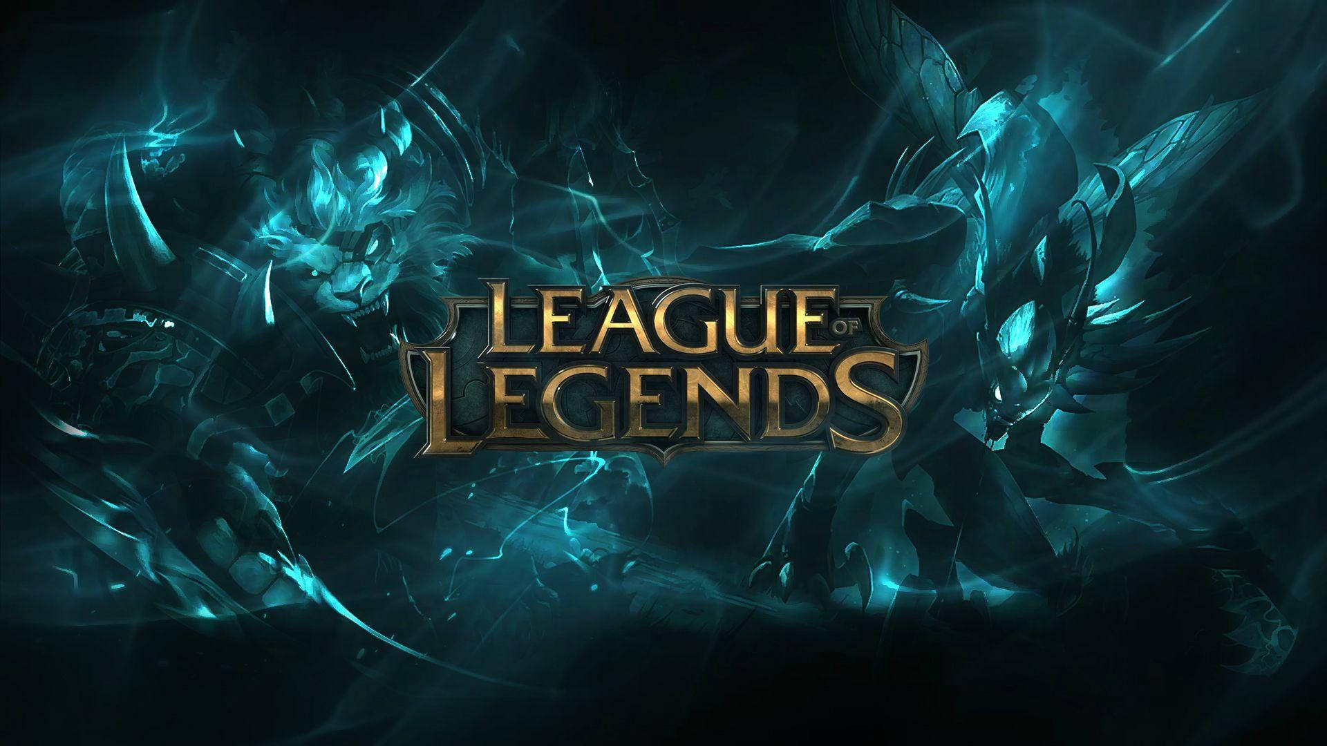 League of Legends 遊戲標誌，在黑暗背景上有發光的青綠色神話生物。 — 酷 龍珠 壁紙 壁紙