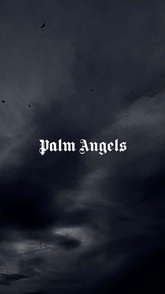 Palm Angels 桌布 壁紙 — 黑暗暴風雨的天空，有剪影鳥類飛翔，上方有粗體白色文字寫著 Palm Angels。