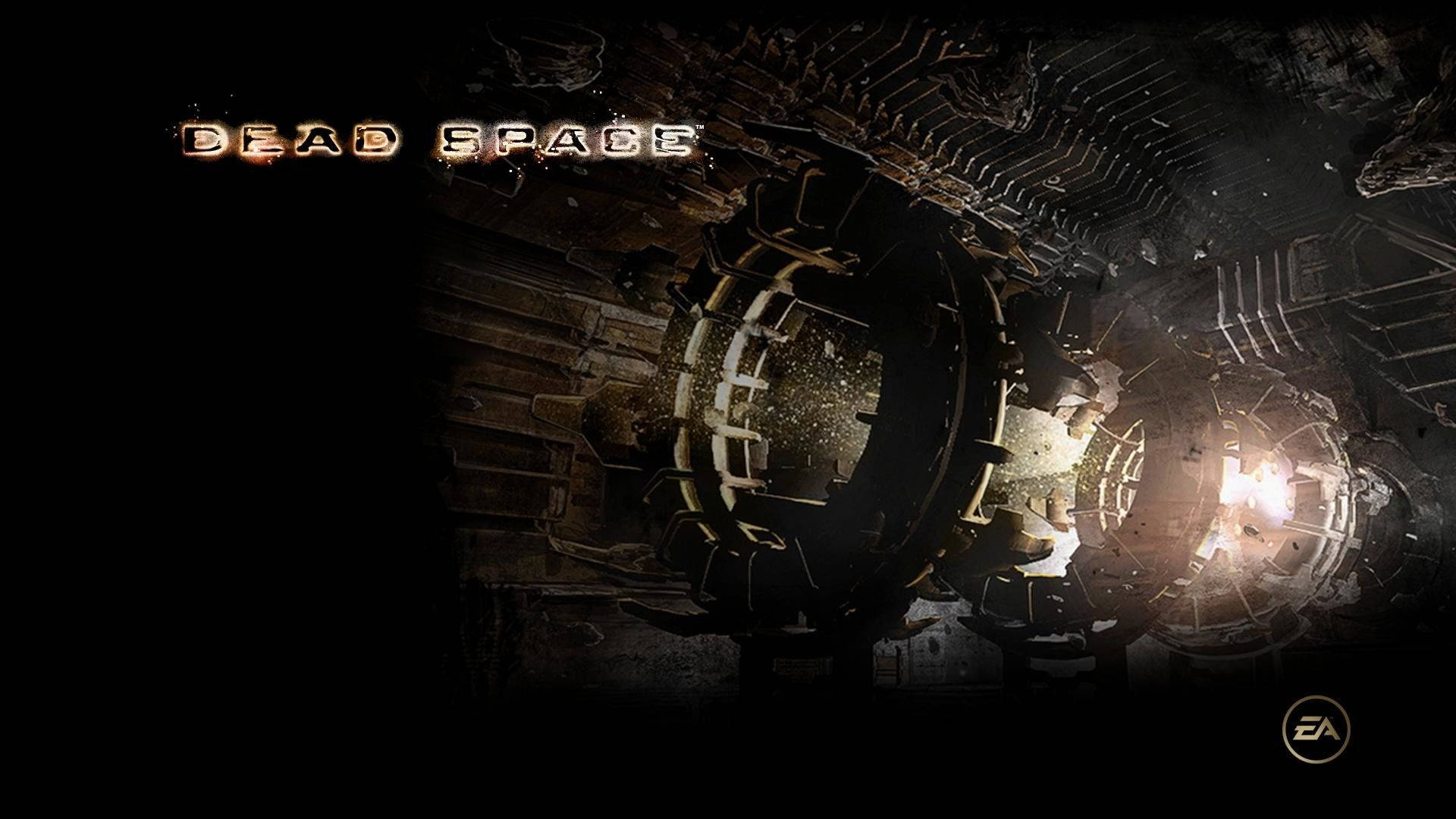 Dead Space 遊戲標題畫面，在黑暗太空船中發光的機械。 — 絕命異次元 GIF 壁紙