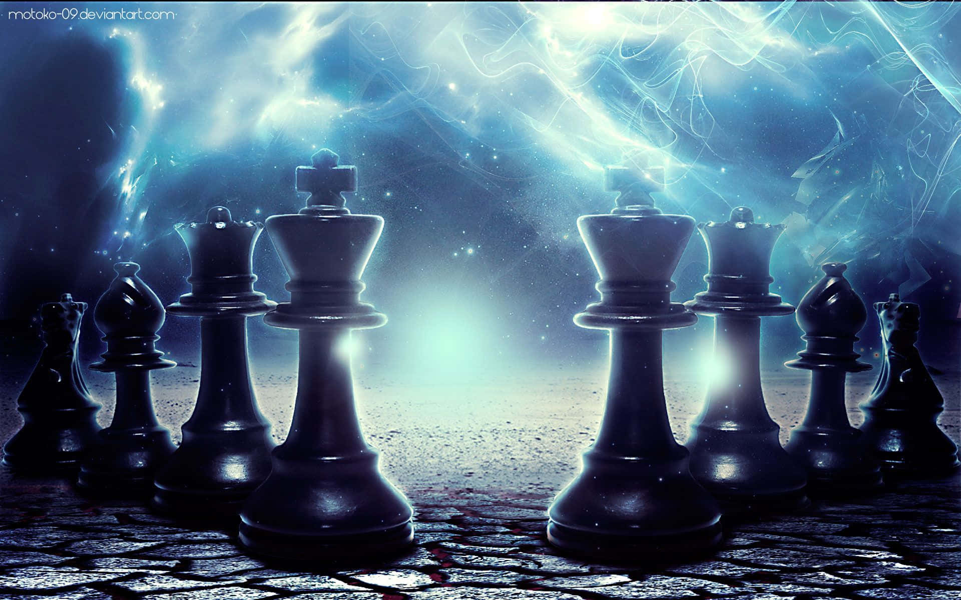 黑暗背景中央的西洋棋棋子 壁紙