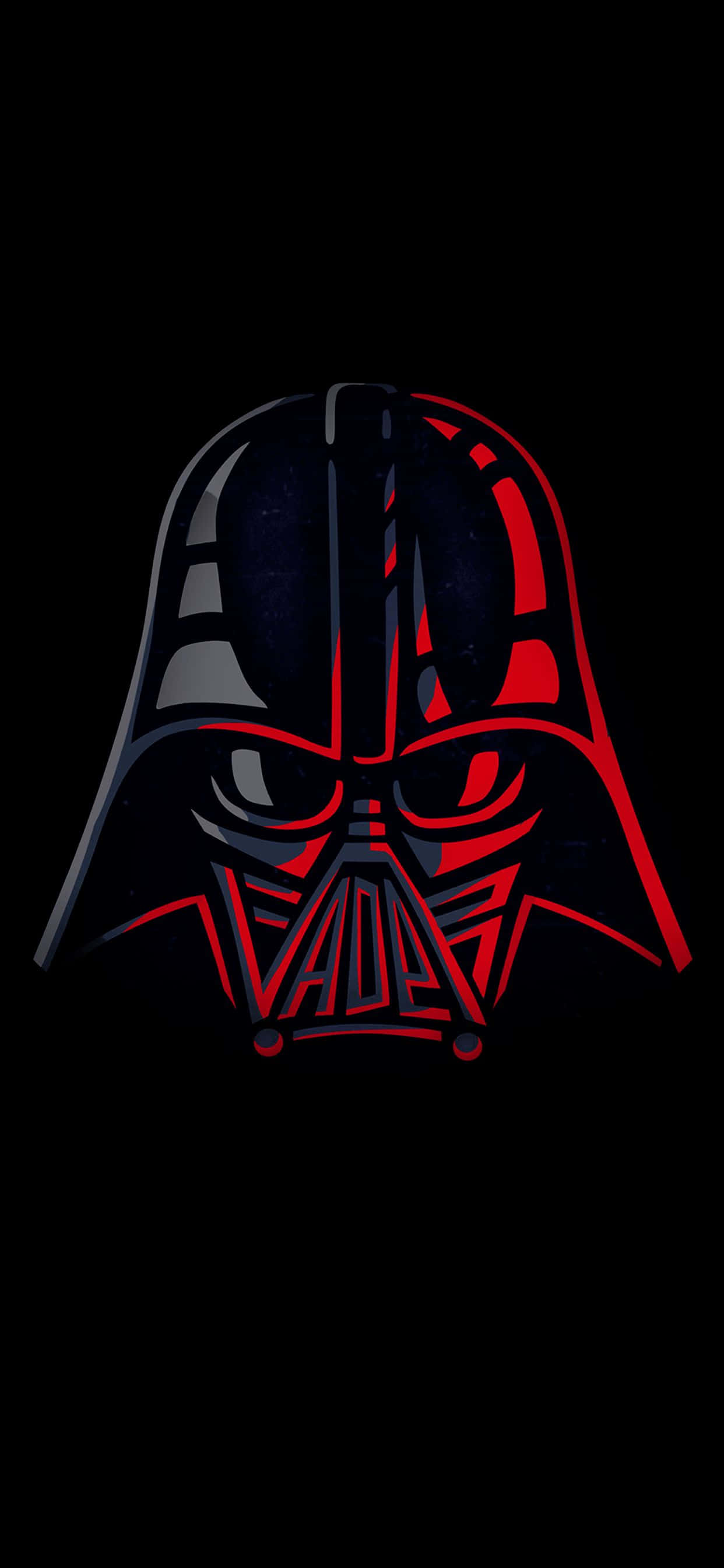 Star Wars Phone 桌布 壁紙 — 黑武士的標誌性頭盔在純黑背景上閃爍著紅色點綴。