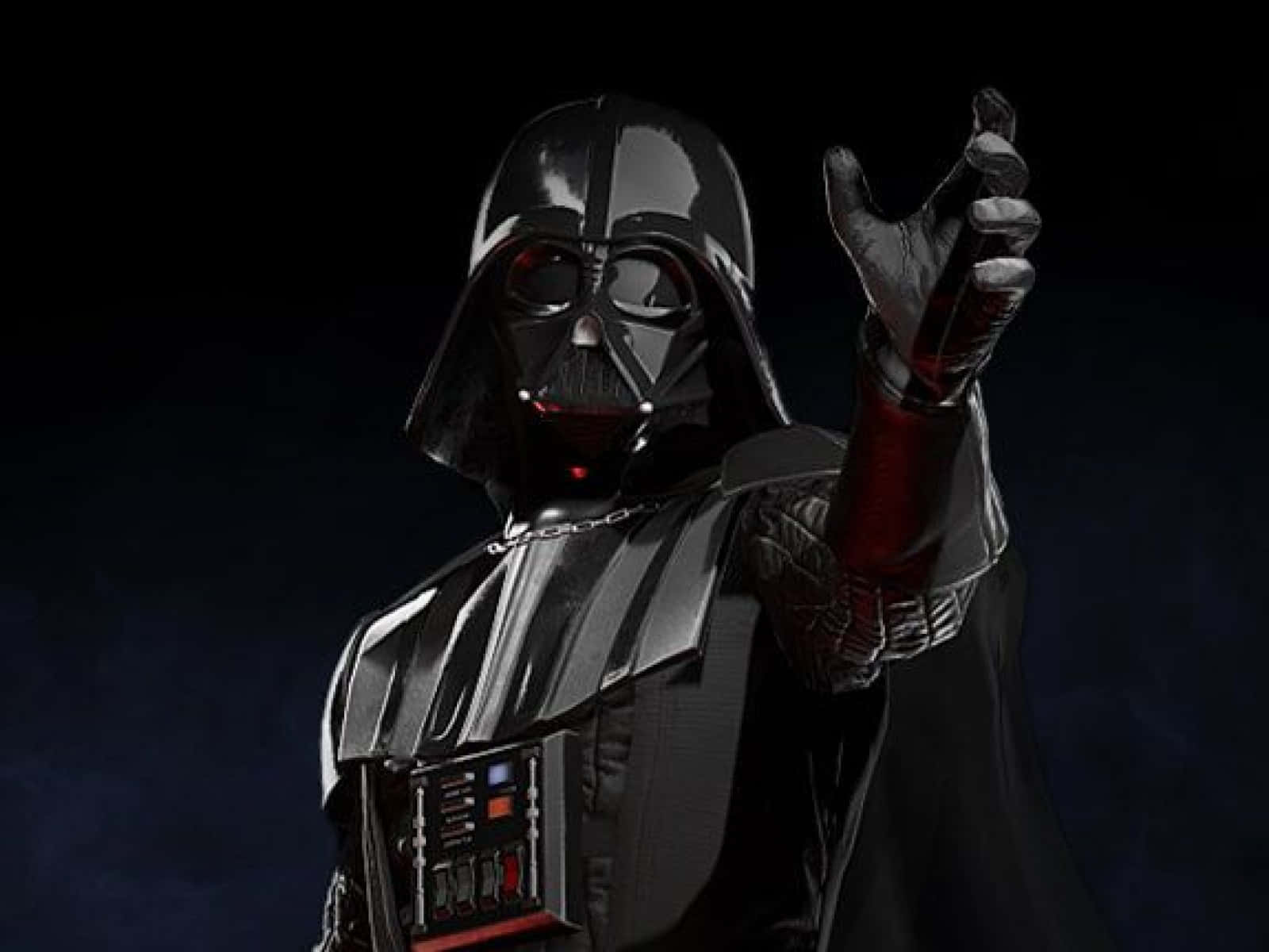The First Order 桌布 壁紙 — 黑武士身穿黑色盔甲，在黑暗背景中舉起戴手套的手，雙眼發出紅色光芒。