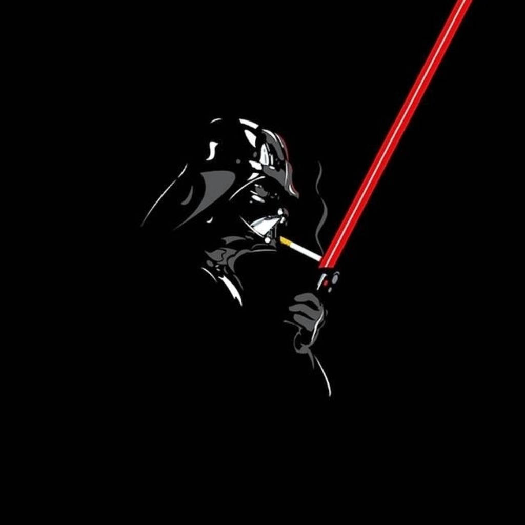 Star Wars iPad 桌布 壁紙 — 黑武士達斯維達在黑色背景前手持紅色光劍吸煙。
