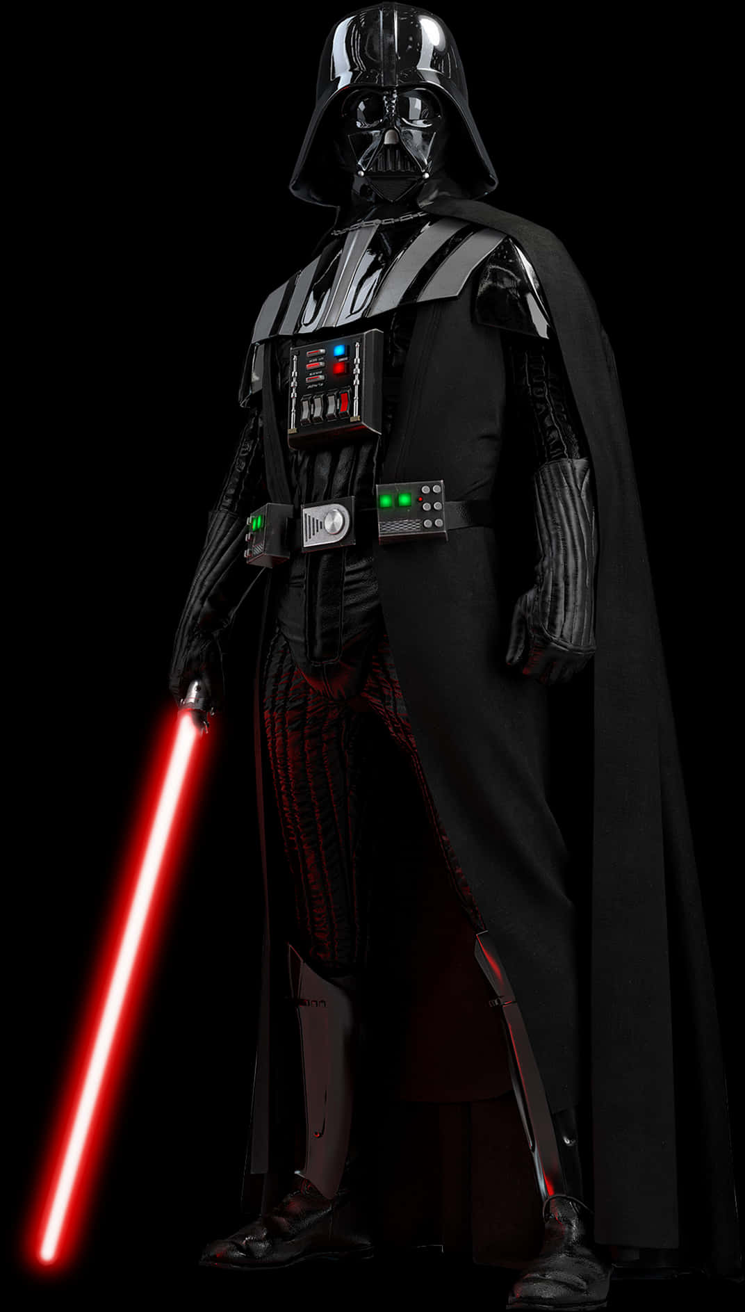 Star Wars Characters 桌布 壁紙 — 黑武士達斯維達威嚴地站在黑色背景前，手持發光的紅色光劍。