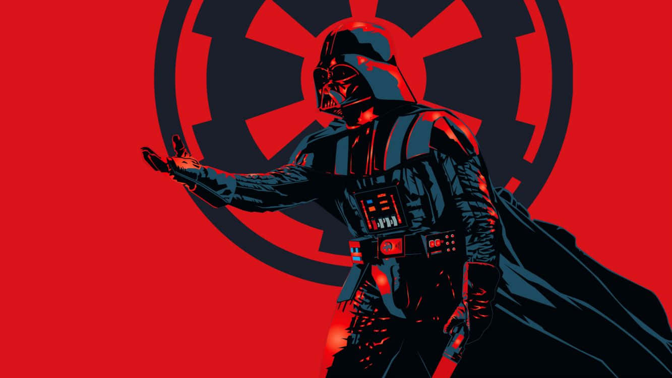 Galactic Empire 桌布 壁紙 — 黑武士達斯維達站在大膽的紅色背景前，身後有帝國標誌，氣勢洶洶。