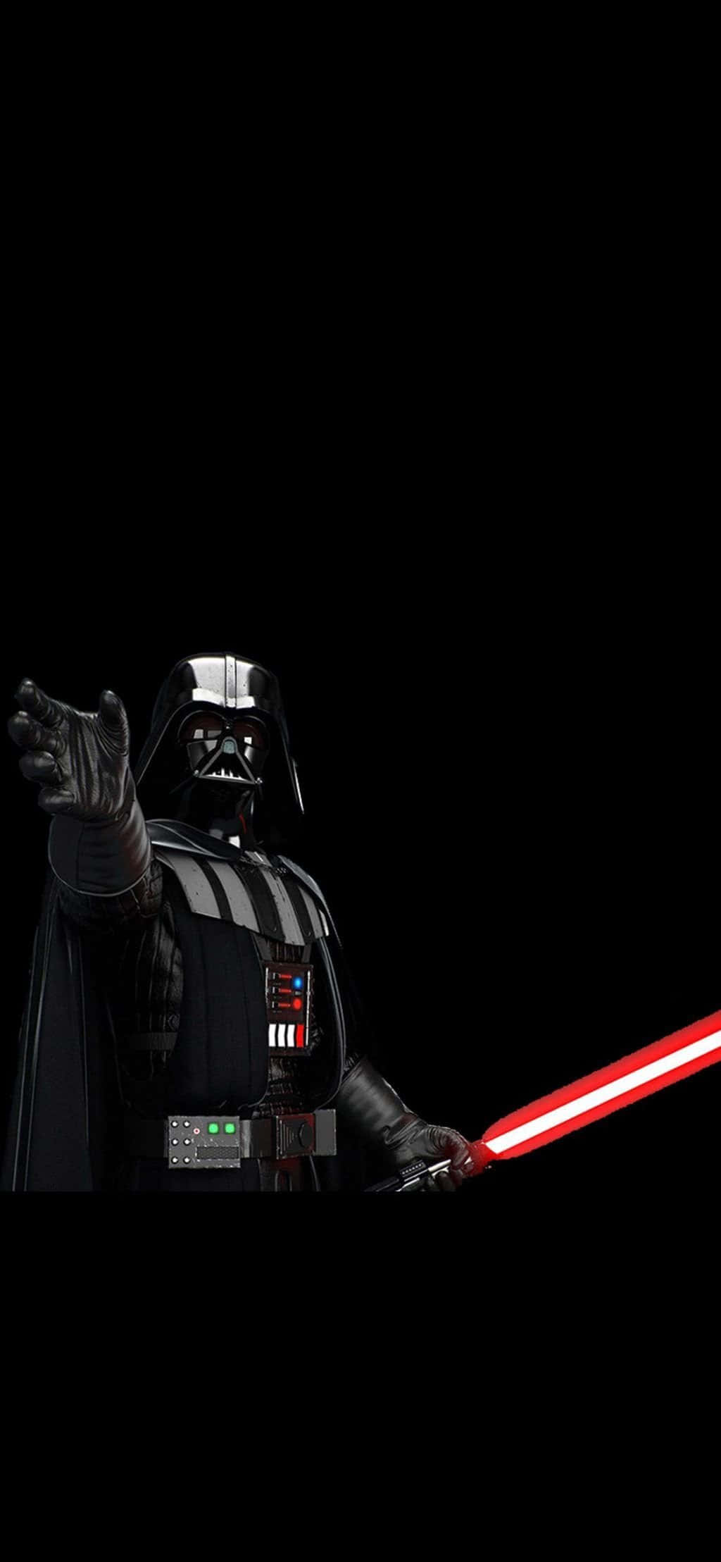 Star Wars Phone 桌布 壁紙 — 黑武士達斯維達站在黑色虛空中，手持發光的紅色光劍，氣勢洶洶。