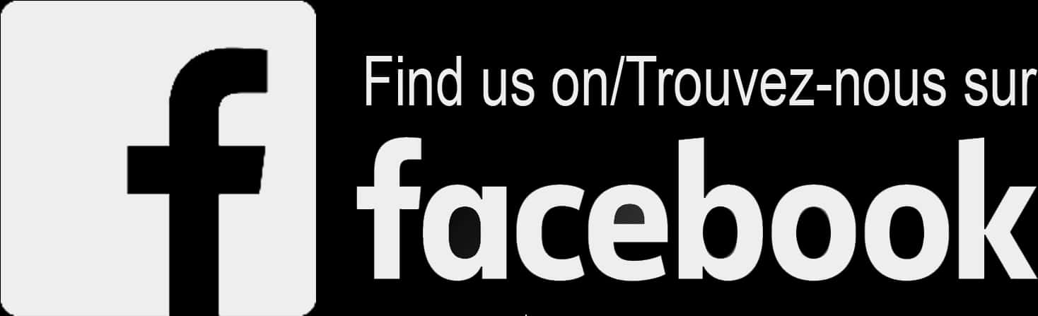 Facebook 桌布 壁紙 — 黑白Facebook標誌，附有雙語文字，邀請觀眾在Facebook上尋找該頁面。