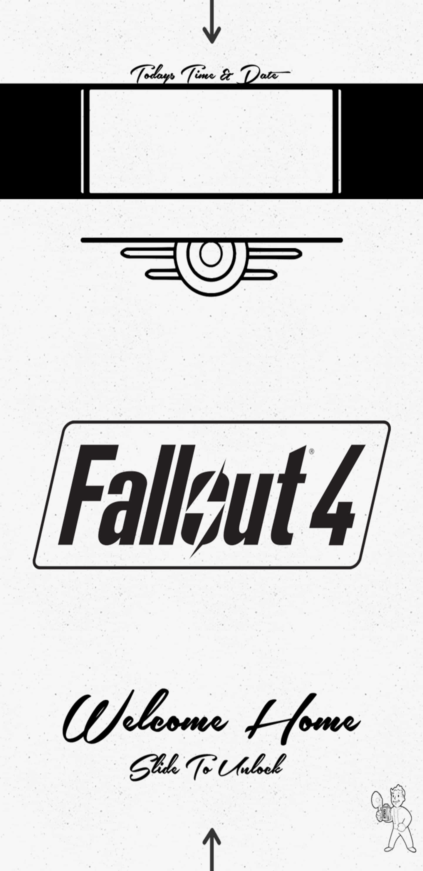 Pixel 3xl Fallout 76 桌布 壁紙 — 黑白Fallout 4歡迎畫面，帶有復古原子標誌和Vault Boy圖示，背景有紋理。