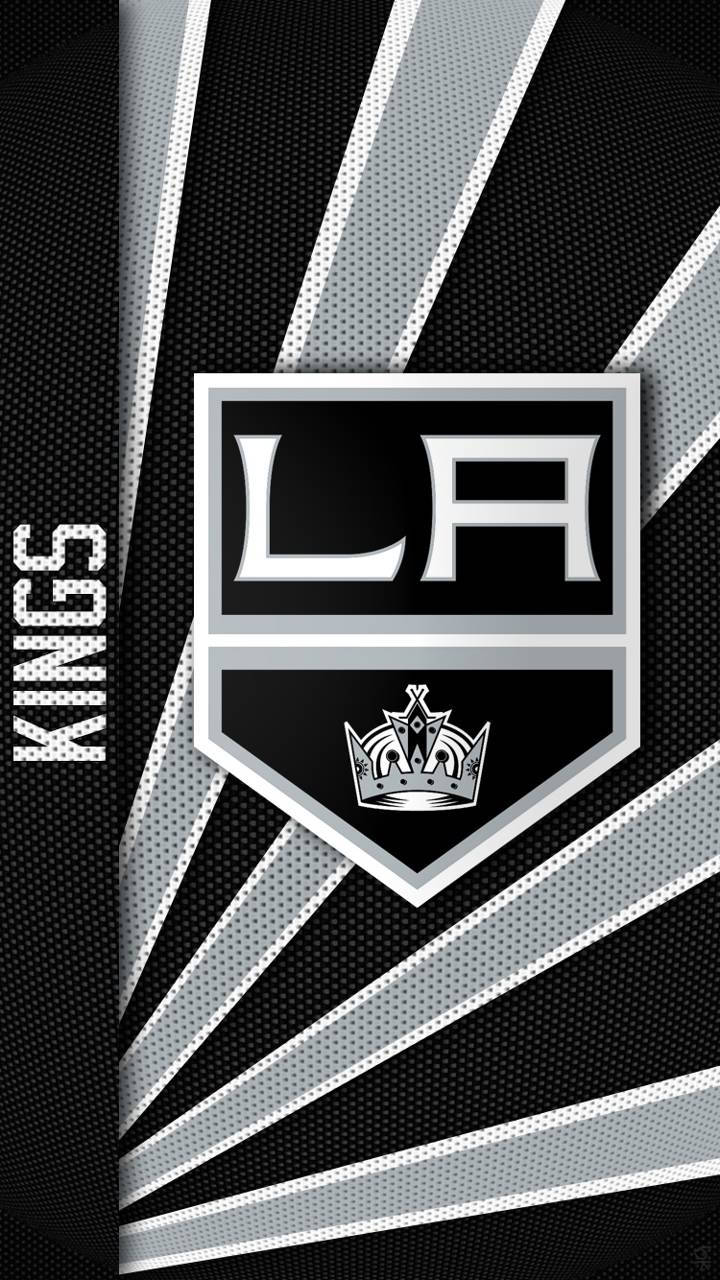 Los Angeles Kings 桌布 壁紙 — 黑白LA Kings標誌居中於帶有網格紋理的動態條紋背景上。