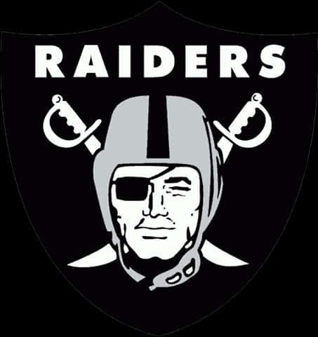 Oakland Raiders Logo 桌布 壁紙 — 黑白Raiders標誌，特徵為一個戴頭盔的戰士在盾牌上交叉雙劍。