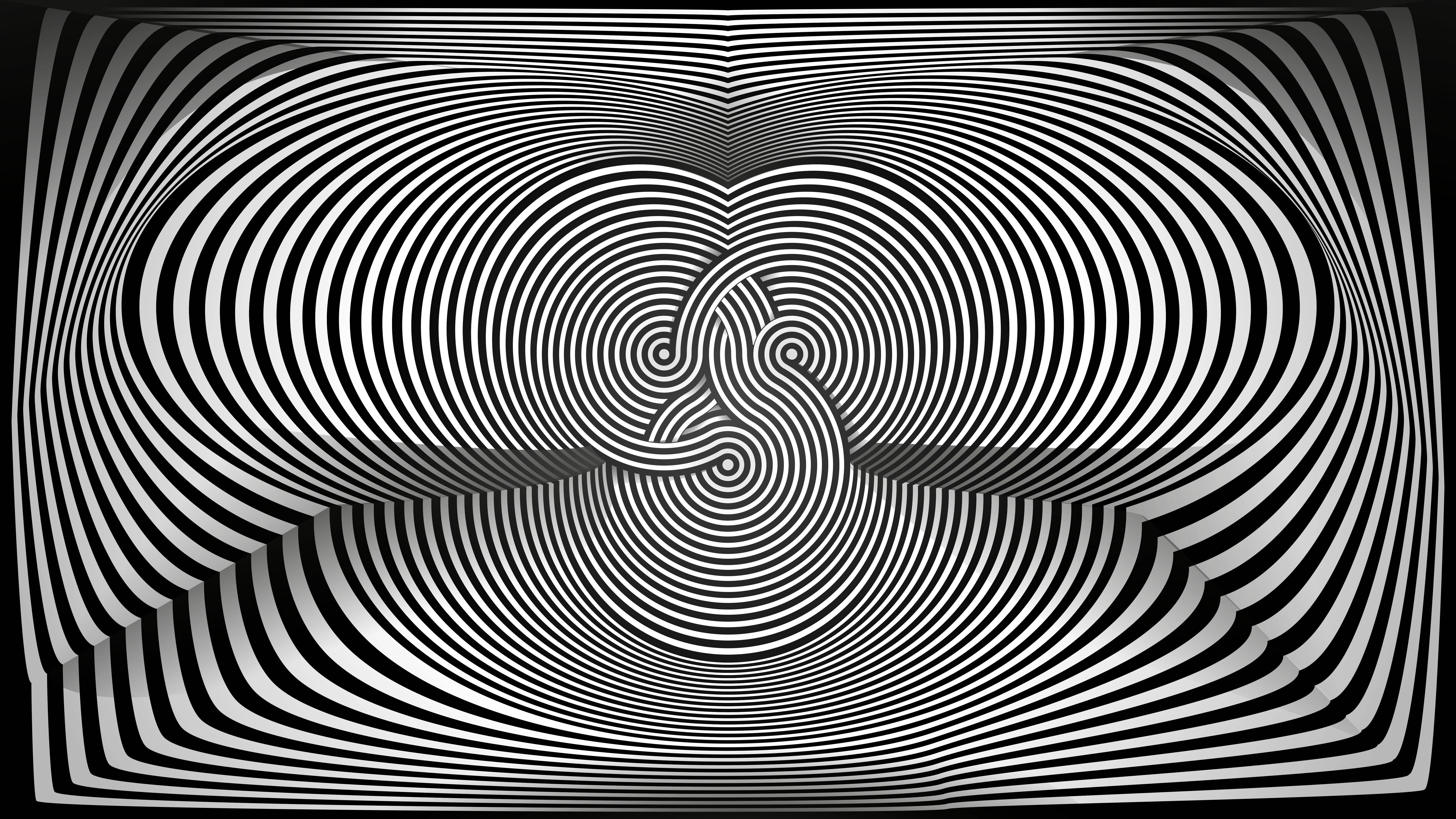 Illusion 桌布 壁紙 — 黑白光學錯覺，同心螺旋營造出3D隧道效果。